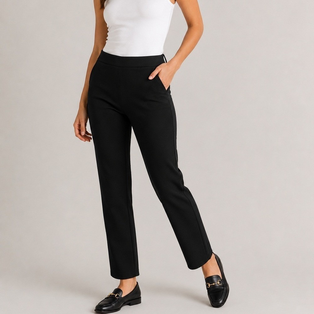 Quince Ultra Stretch Ponte Straight Leg 4 Pocket Pants Office Travel Black Med